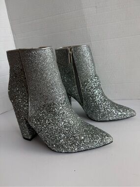 Women's Sequin Glitter Ankle Boots Chunky Heels Sparkly Booties Size 6.5